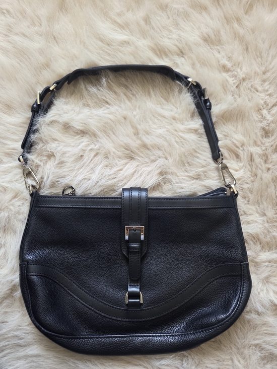 Longchamp Handbags - Longchamp Black Leather Shoulder Bag with Buckle Accent